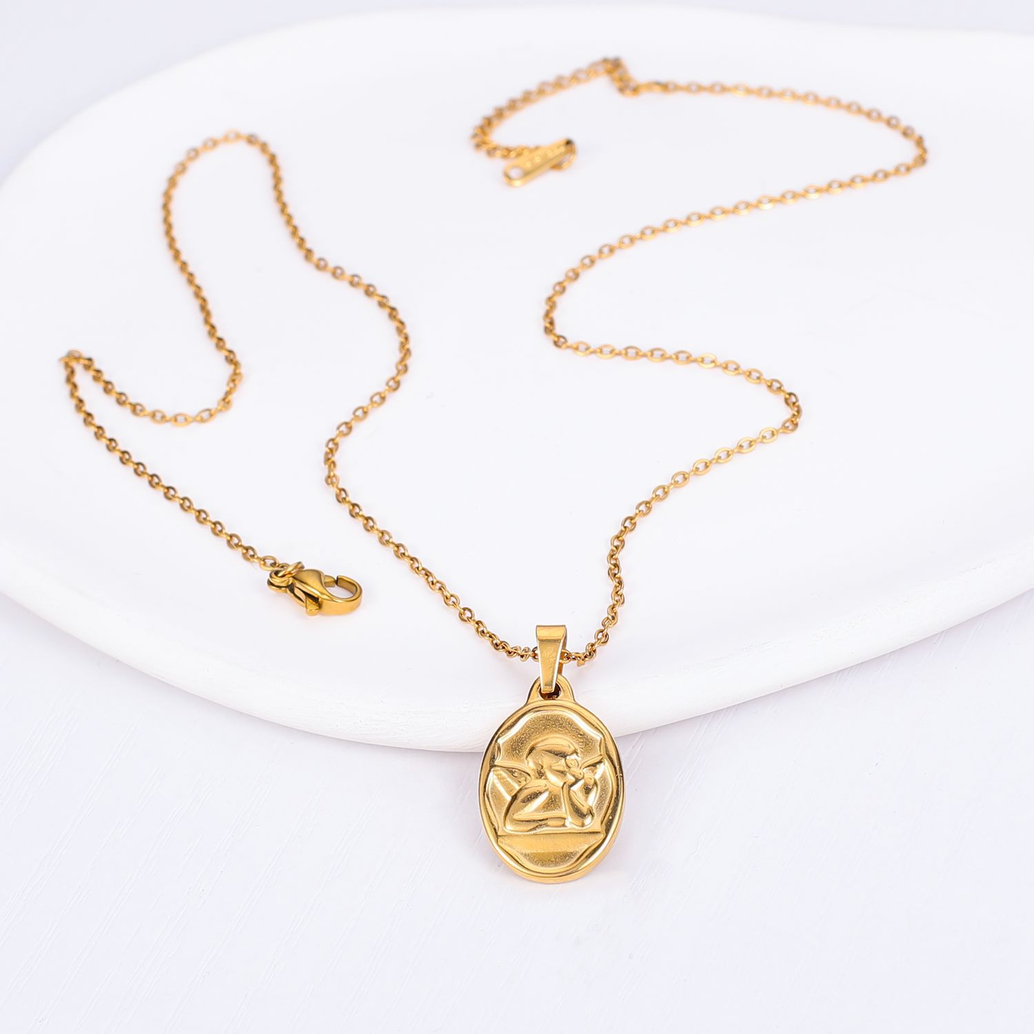 Daily Occasion Stainless Steel, Titanium Steel Material Hip-hop Retro Cupid Stainless Steel Titanium Steel Patchwork Pendant Necklace