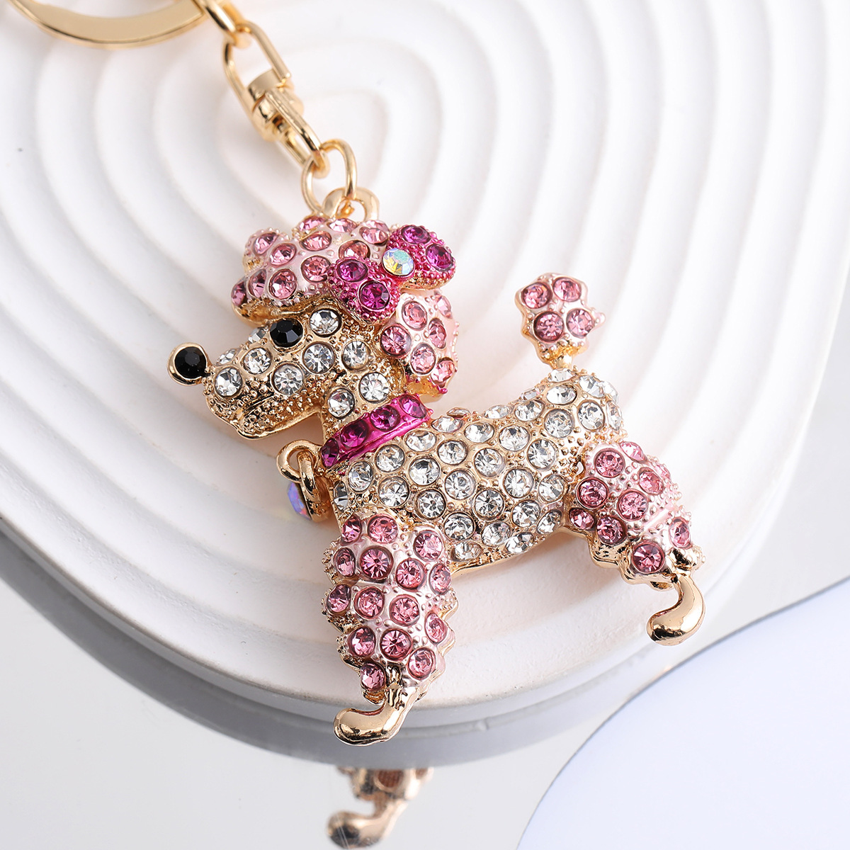 Vintage Luxury Poodle Keychain With Colorful Diamond Studs_voghion.com