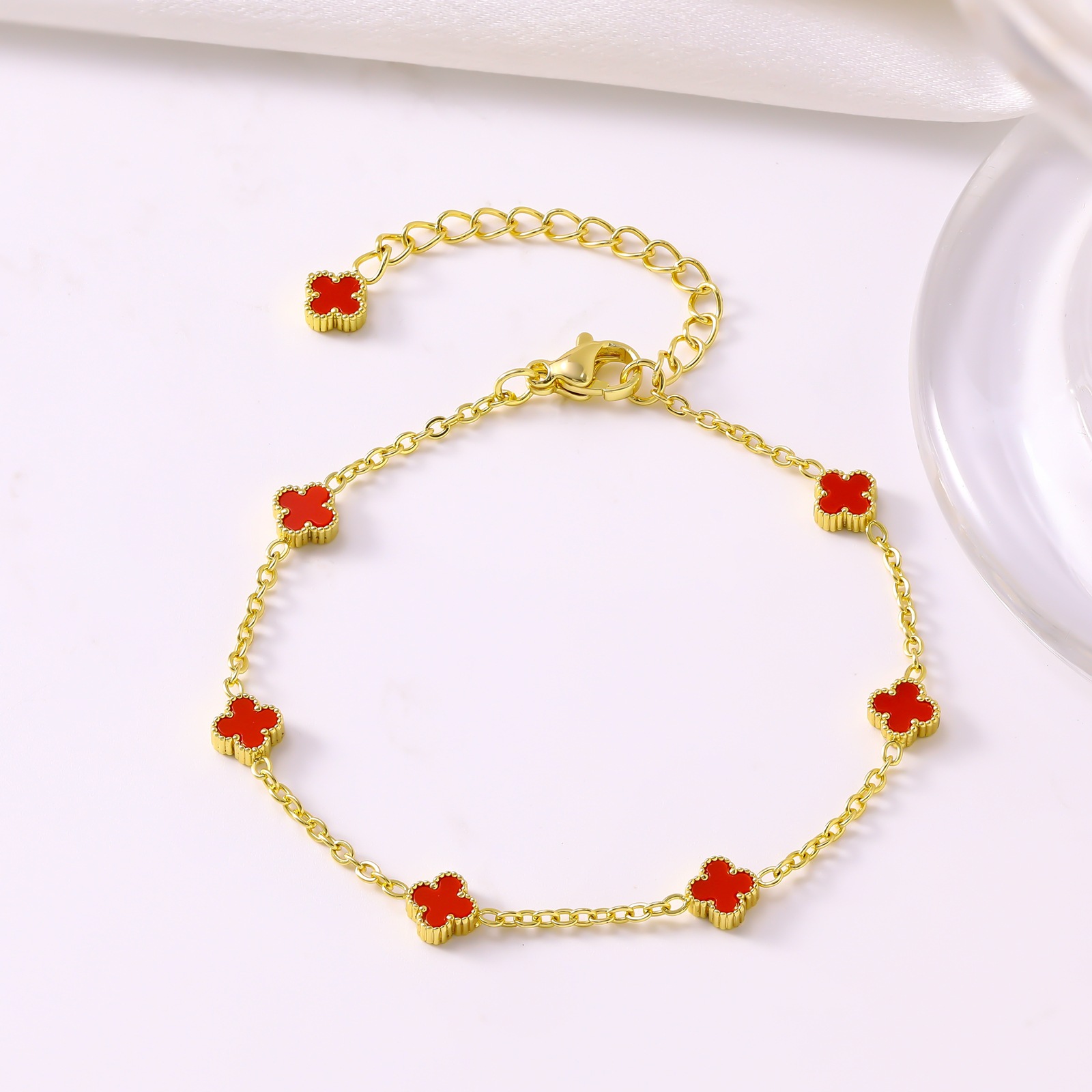 Hot-Selling Stainless Steel 6mm Lucky Four-Leaf Clover Bracelet 18K Vacuum Electroplating Women's Fashionable and Versatile Jewelry