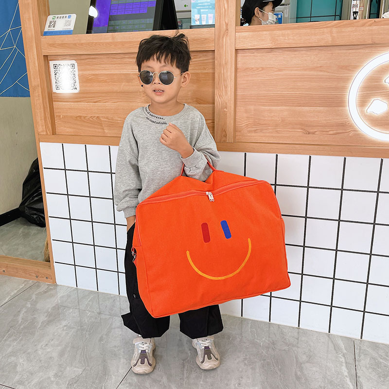 Large Capacity Canvas Travel Bag Korean Children Messenger Bag Smiley Shoulder Bag Kindergarten Quilt Storage Bag Wholesale