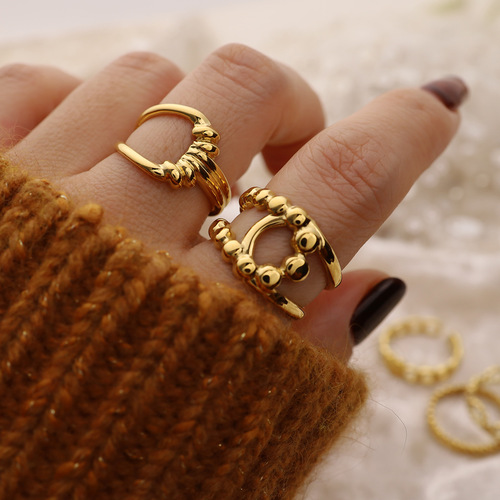 Titanium steel open ring plated with 14K real gold, non-fading, high-end women's ring, stainless steel hydraulic ring wholesale