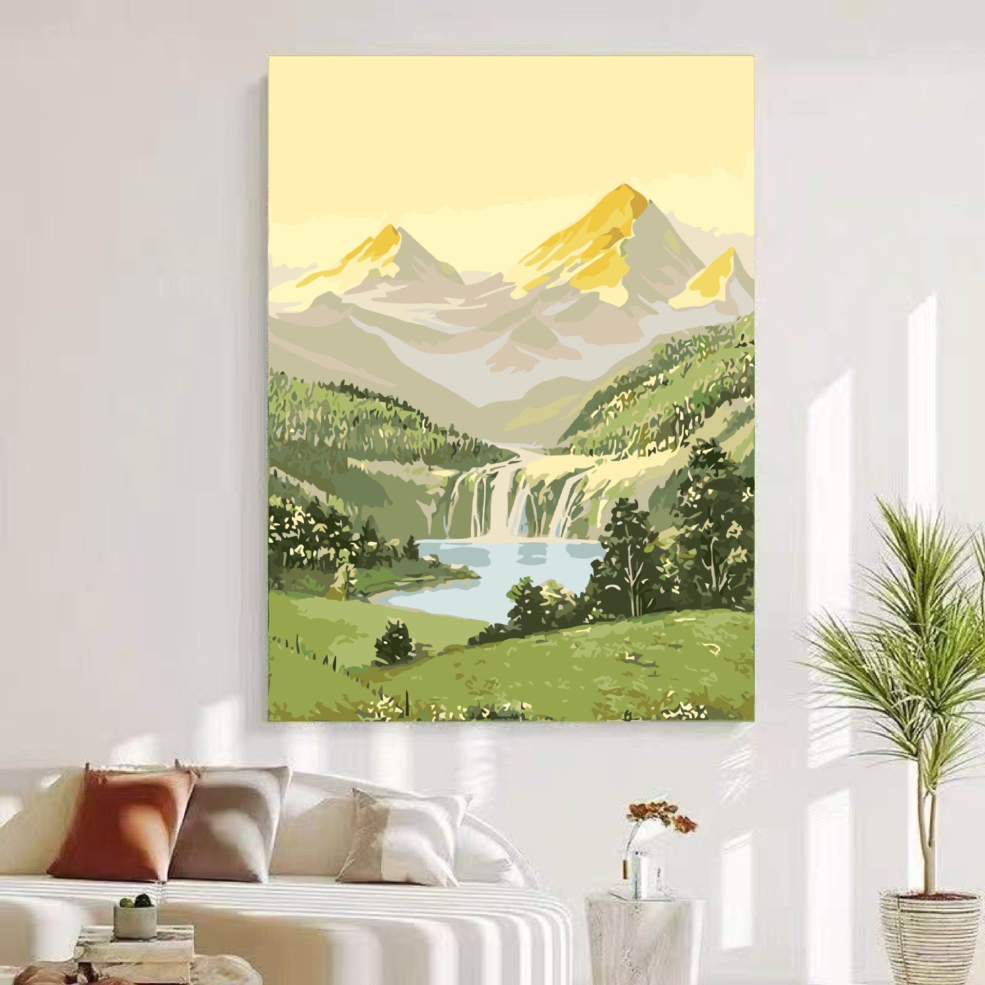 El viento tranquilo del sol Jinshan porche pinturas decorativas de textura de alto nivel pinturas de paisaje verde pinturas decorativas de paisaje