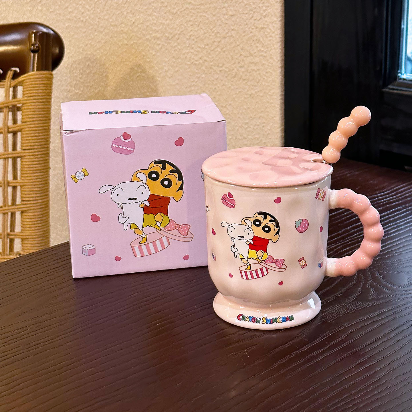 Tazas de agua de niñas lindas lápices pequeños nuevos tazas de cerámica con cubierta de cucharas tazas de café de oficina tazas de desayuno para niños