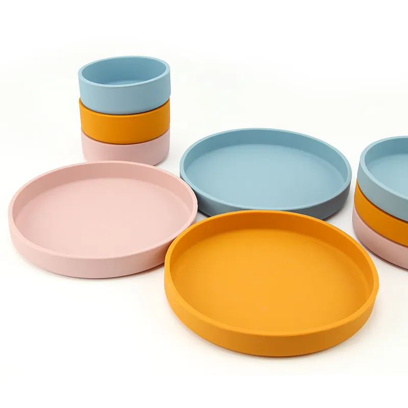 Placa de silicona comida complementaria bebé silicona resistente a la caída de los niños Placa de tazón placa engrosada Placa de almacenamiento vajilla hervida al por mayor