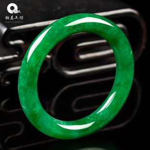 Ice Jade Bracelet for Women, Noble Concubine Style, Round Bar with Green and Floral Patterns, Glass-Like Texture, Genuine Circle Bracelet, Quartz Rock Processed to Simulate Jade