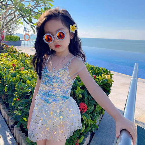 Swimsuit for women, children's mermaid princess dress swimsuit for hot spring cute one-piece baby swimsuit for big children and girls