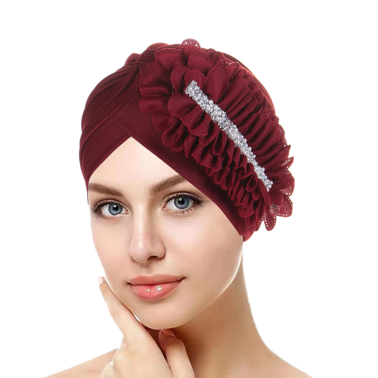 Turban Hat For Women With Diamond Appliqués Solid Colour Design_voghion.com