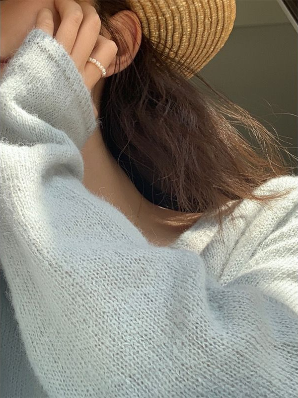 短款蓝色针织开衫日系复古毛衣外套女设计感别致配裙子气质上衣|undefined