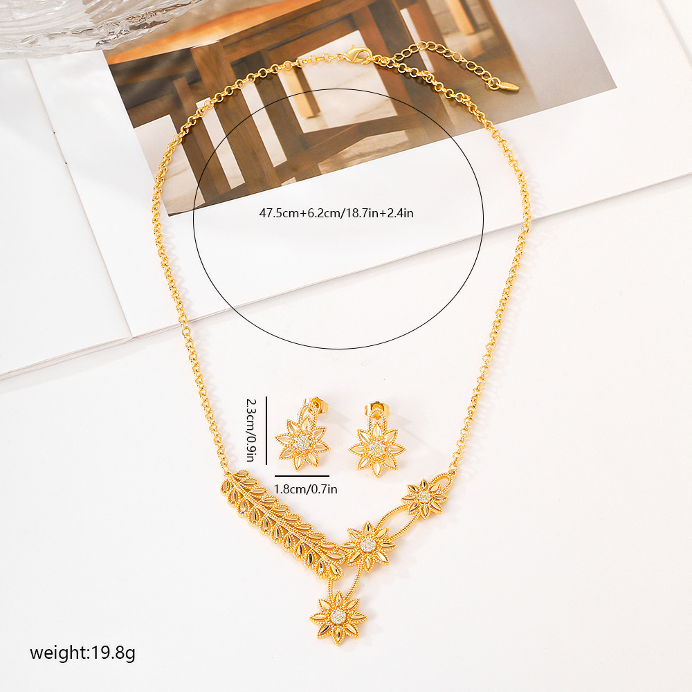 Joyería de moda europea y americana para mujeres aretes de bronce de piedra de aluminio collar de dos piezas juegos de joyería de moda transfronteriza en el Medio Oriente
