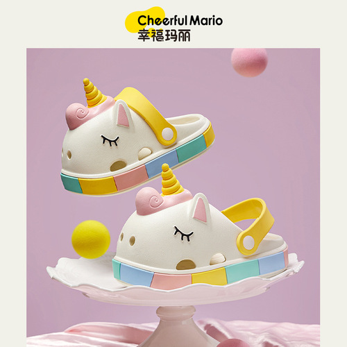 Happy Mary Children's Slippers Unicorn Girls Princess Shoes Summer New Cute Cartoon Anti-Slip Dual-Purpose Crocs