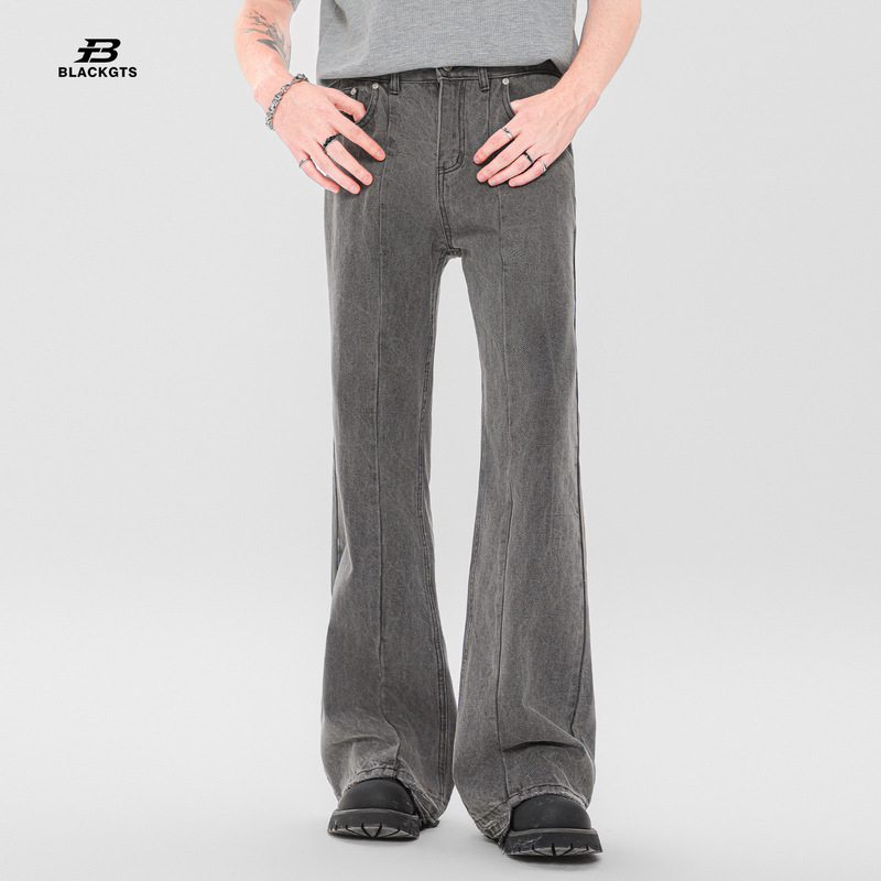 Gts Design High and Low Splicing Straight Jeans 2024 Spring and Summer Cleanfit Street Fashion Washed Jeans for Men