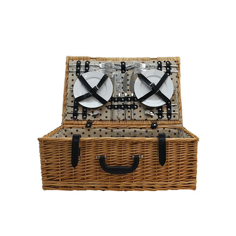 2025 nuevos fabricantes de cestas de picnic de sauce para 4 personas grandes cestas de comidas simples en blanco y negro