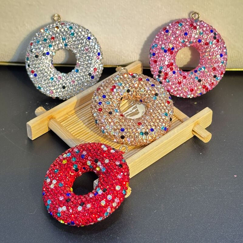 Amazon's Best-Selling Diamond-Encrusted Donut Clay Keychain Accessories Car Keychain Gift Bag Pendant Wholesale