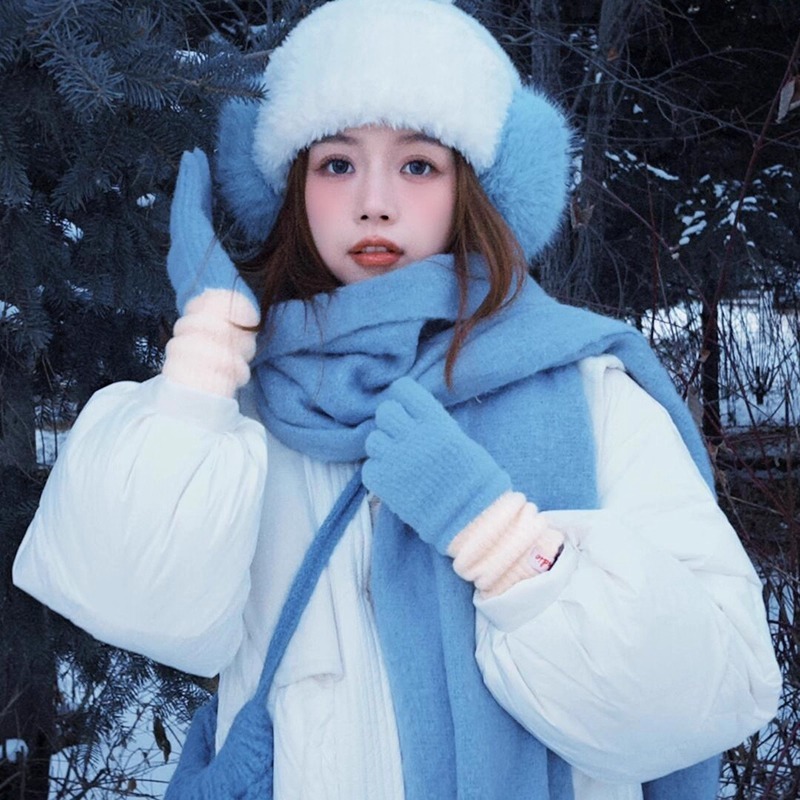 李一桐同款冬季氛围感加厚围巾女秋冬新款克莱因蓝马海毛围脖护脖|undefined