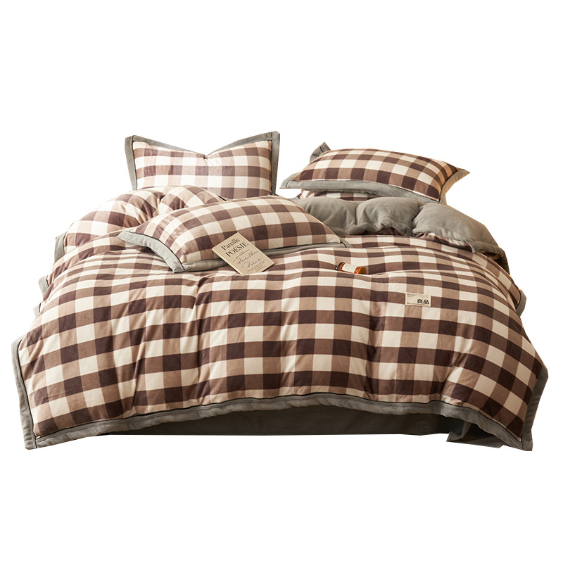 Invierno de cuatro piezas de seda de coral sábanas de seda de doble cara cubierta de edredón de brida de cama de seda