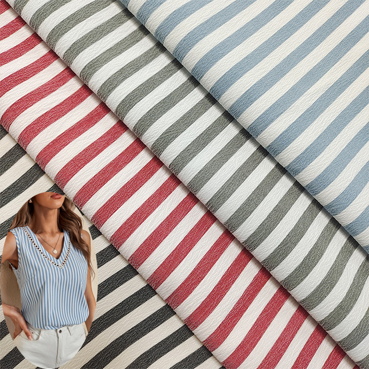 现货供应95%涤5%氨纶弹力条纹面料 女士西装/套装/连衣裙/童装料