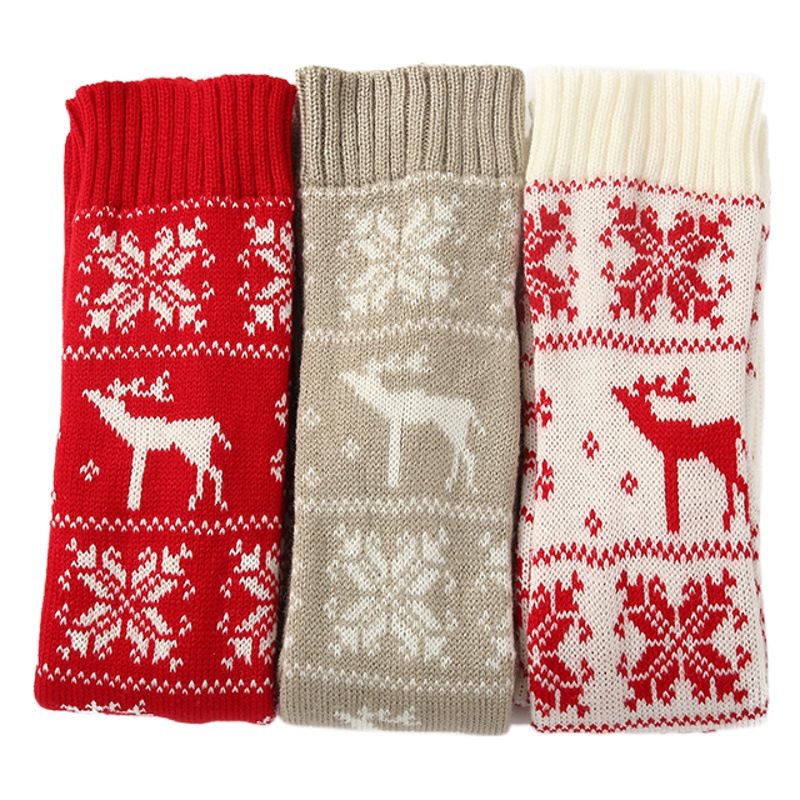 Nuevas medias navideñas de alces europeos y americanos de punto de lana sobre la rodilla calcetines de mujer de otoño e invierno calcetines cálidos al por mayor