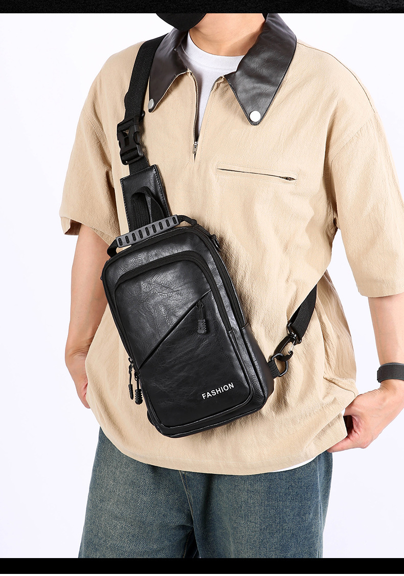 Foreign trade casual men's chest bag, password lock anti-theft motorcycle crossbody bag, outdoor simple commuting large capacity single-shoulder bag Specification drawing