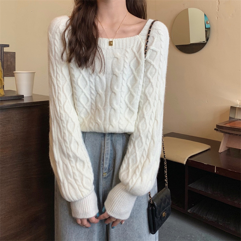 Nicho lanterna manga jersey diseño femenino sensación de otoño invierno japonés perezoso estilo exterior usar camiseta de punto de tendencia