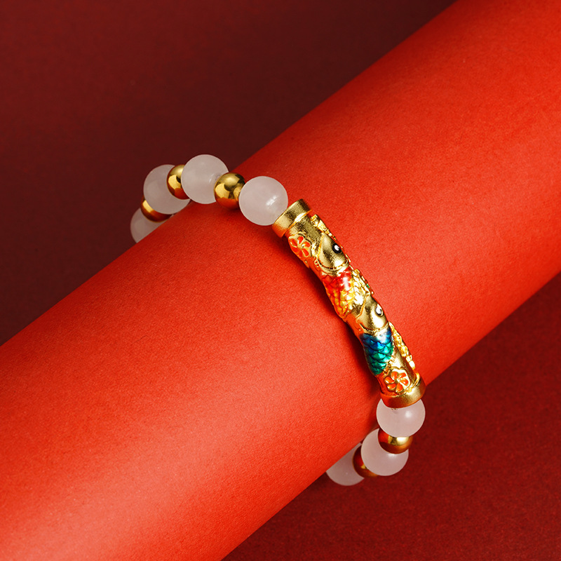 Fabricante al por mayor fuente de perlas dobladas damas brazalete de cobre multi-material goteo de aceite Yiwu joyería suministro