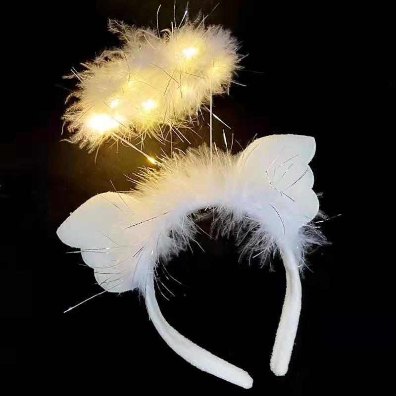 Fashion Angel Wings Goose Feather Luminous Headband Party Headdress Wholesale display picture 4
