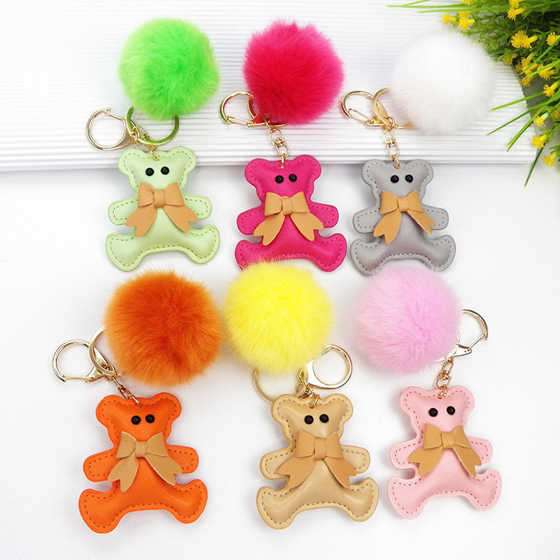 New Keychain Teddy Bear Leather Wrist Strap Leather Bear Pendant Bag Leather Accessory Hugging Bear