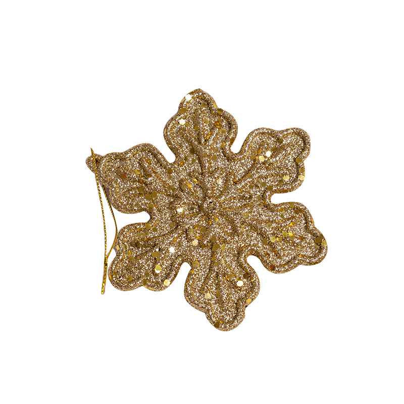 Decoraciones de Navidad personalizadas polvo de Navidad copos de nieve de plástico dorado pequeño colgante colgante conjunto de accesorios
