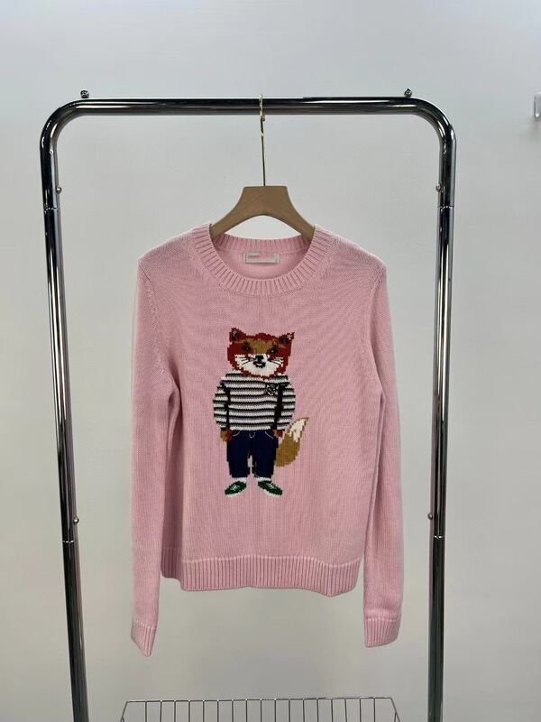Scanable/High Quality Rl Raff Bear Pattern Cotton Hemp Twist Round Neck Long-Sleeved Knitted Sweater for Women Wholesale