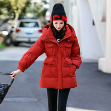 紅色羽絨服女中長款2022年冬季新款時尚休閑白鴨絨寬松保暖外套潮