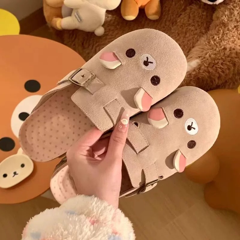 かわいいクマ包頭ビルケンシュトックシューズ女性用 2025 春の新スタイル非蒸しビルケンシュトックシューズ厚底リラックマビルケンシュトックシューズ|undefined
