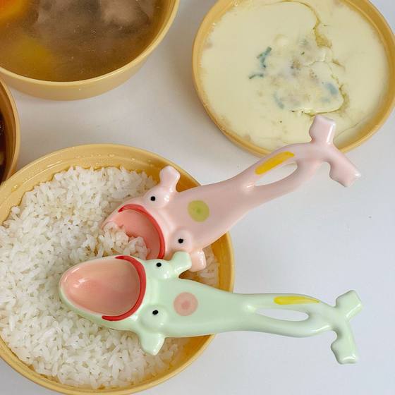 Ugly Cute Big Mouth Frog Ceramic Spoon Creative Sand Sculpture Funny Mixing Spoon Alternative Gift for Best Friend Toad Spoon