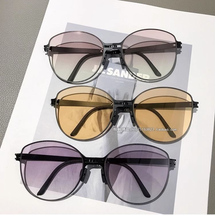 8106 Folding Sunglasses Internet Trendy Women's High-end Sense Ins Large Frame Round Face Slimming Plain Anti-UV Sunglasses
