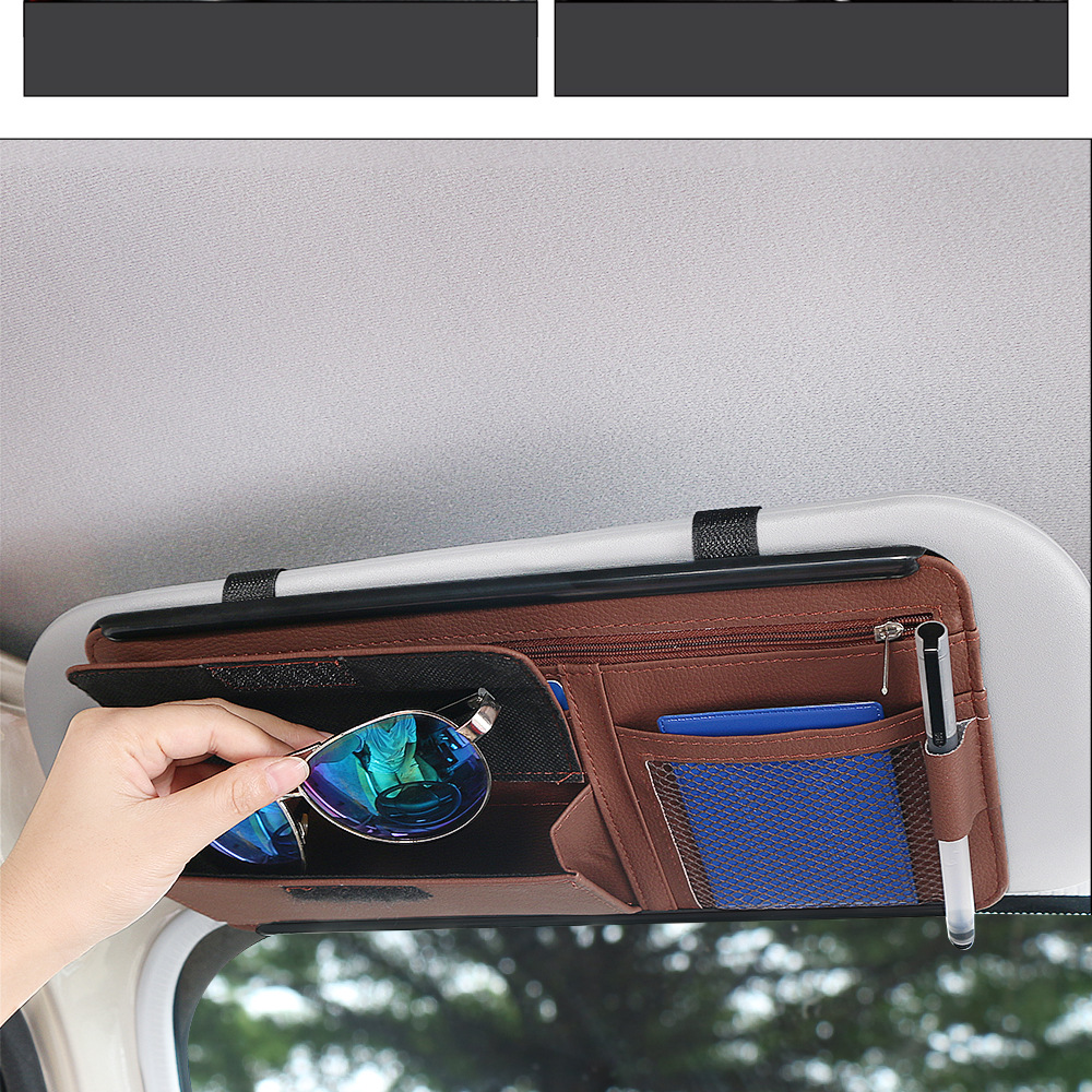 Car Sunshade Glasses Case, Document Receipt Holder, Car Rubber Frame Zipper, Multi-functional Card Bag Cosmetics Bag