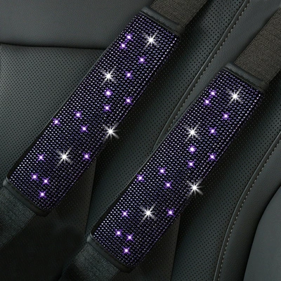 Seat belt shoulder pad Dazzling Diamond-Studded Rhinestone Full - deep-violet-pair-2517