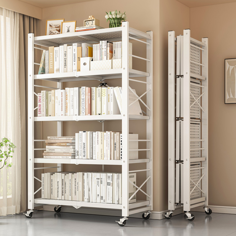 Estante de estantería de instalación gratuita Estante de almacenamiento multicapa de piso Estante plegable para el hogar móvil Estante de almacenamiento Estante de hierro forjado