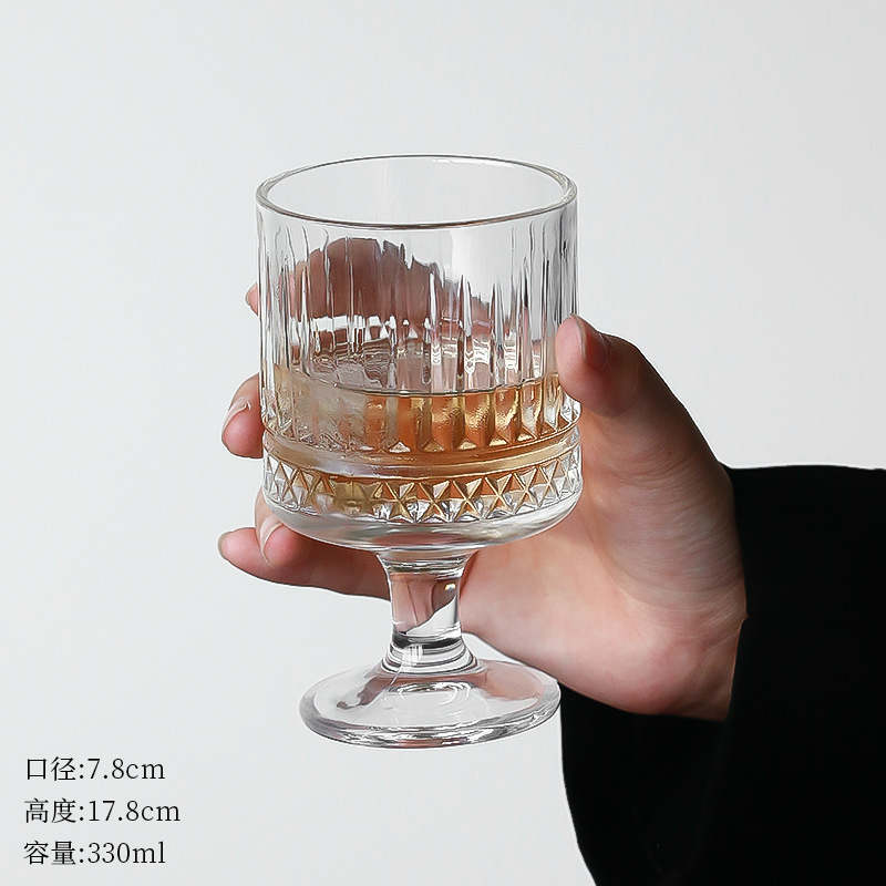 设计感ins风玻璃杯高颜值竖纹冰淇淋高脚杯酸奶甜品饮料果汁水杯|undefined
