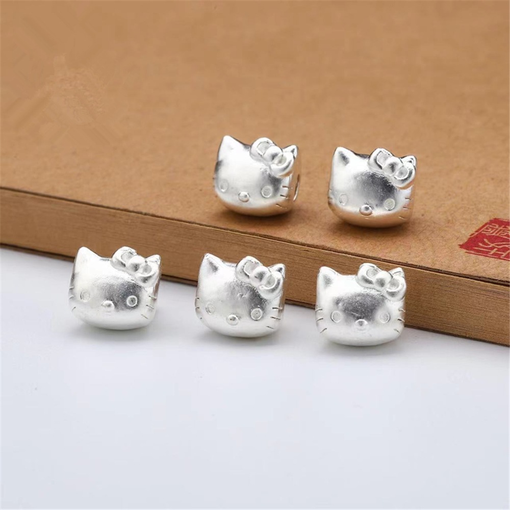 足银999Kitty凯蒂猫3D硬银手链配件DIY手工手绳串珠隔珠编绳KT猫