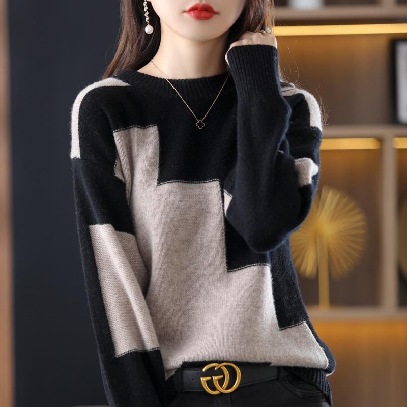 New Cross-Border Year Clearance~ Counter Withdrawal of Cut Label Knitted Tops, Foreign Trade Women's Cotton Shirts, Base Color-Blocked Sweaters New Cross-Border Year Clearance~ Counter Withdrawal of Cut Label Knitted Tops, Foreign Trade Women's Cotton Shirts, Base Color-Blocked Sweaters