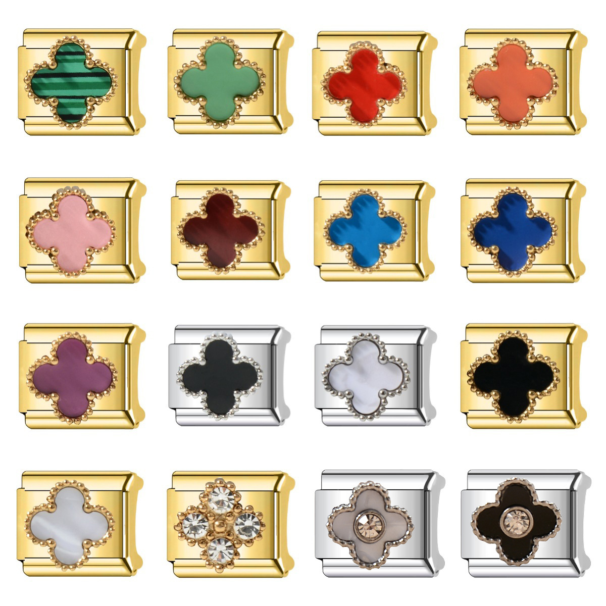 Amazon Cross-border Hot Selling Four-leaf Clover Series Multi-color Oil Dropping Stainless Steel Free Combination Module Bracelet