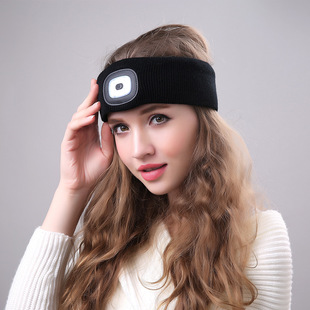 European and American Led Light Headband with Rechargeable Battery, Outdoor Sports Sweat-Absorbing Band, Double-Layer Knitted Cycling Luxury Accessory