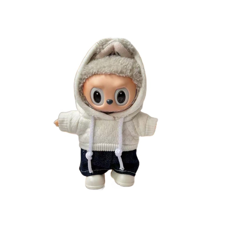 17cm una, dos y tres generaciones de ropa de muñeca labubu 10cm muñeca de algodón negro blanco gris polvo de moda sudadera pantalones spot image 6