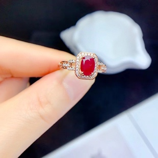 925 silver inlaid natural pigeon blood red ruby hot-selling simple fashion personalized ring adjustable main stone 5*7