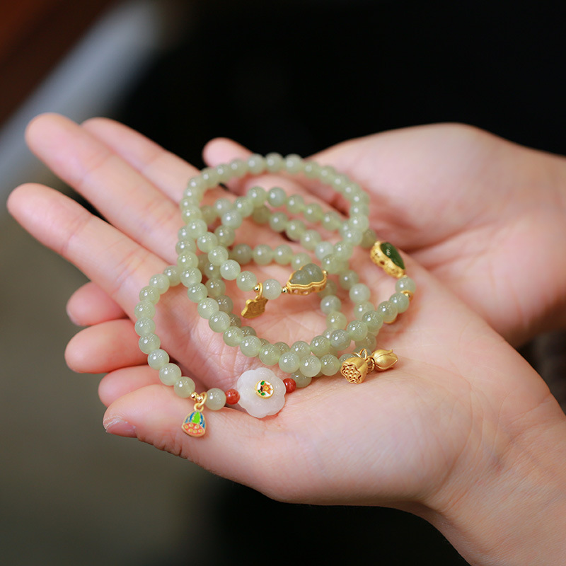 TikTok Explosions Natural 6MM Hetian Jade Bracelet Female S925 Sterling Silver Jade Jewelry Bracelet for Girlfriends Gift Batch