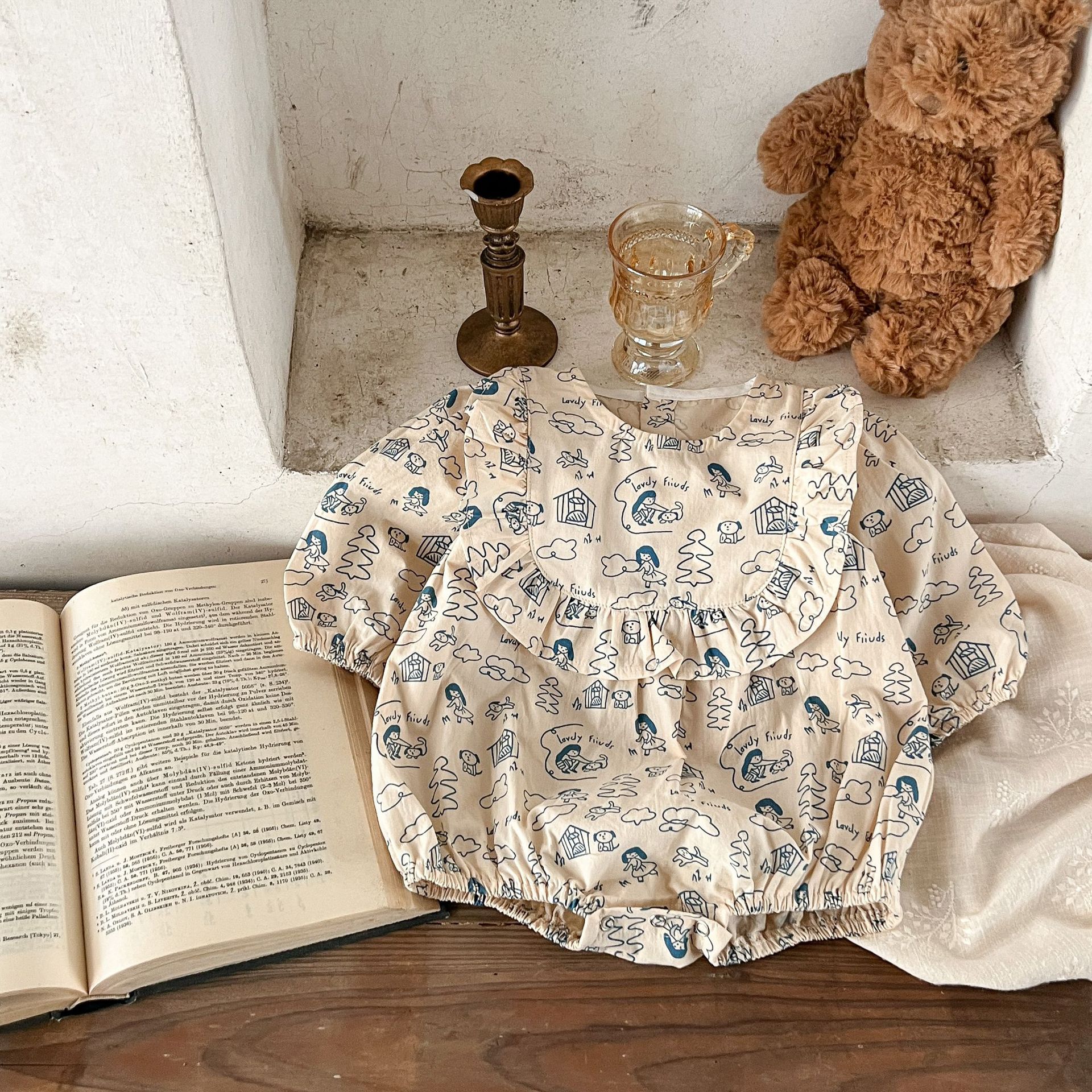 INS estilo coreano niñas algodón geométrico impreso mameluco recién nacido a principios de otoño suelta mono mameluco moda