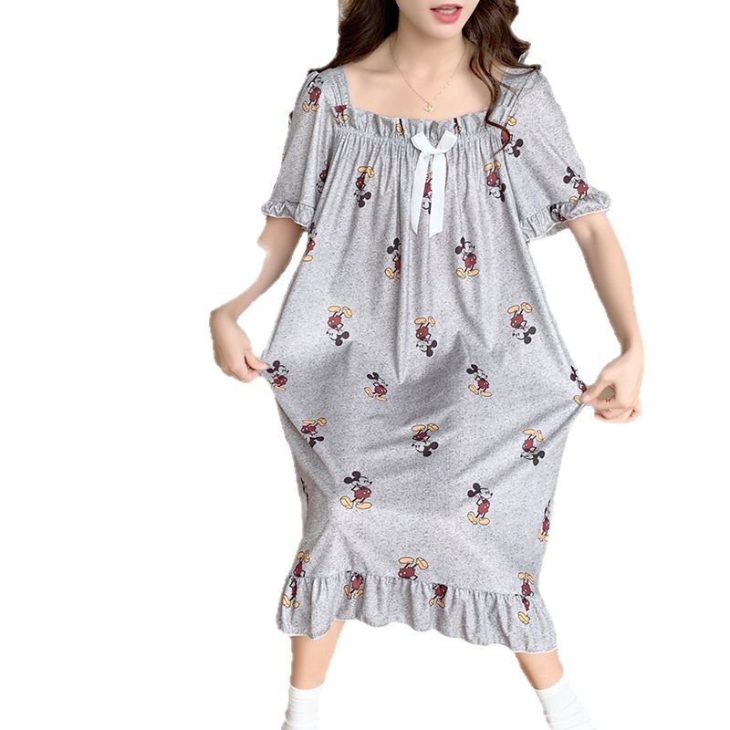Pijama de hilo de seda de hielo de Mickey japonés, camisón largo suelto de manga corta de verano para mujer, talla grande 200 kg servicio a domicilio