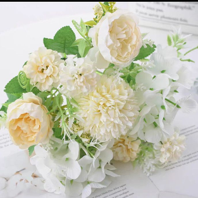 ！玫瑰绣球花花假花客厅餐桌装饰摆设塑料花拍照道具套装|undefined