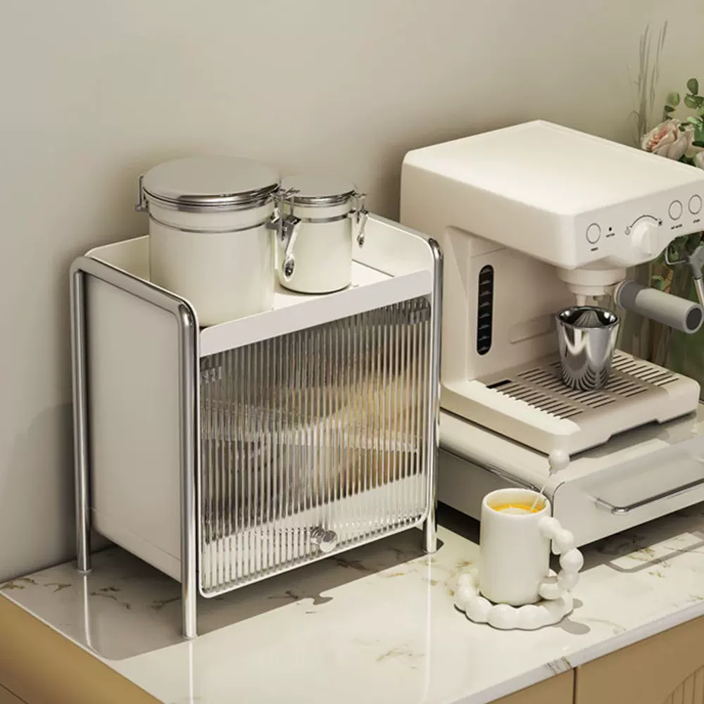 日式金属防灰尘杯架桌面亚克力化妆品收纳盒茶具轻奢咖啡机置物架