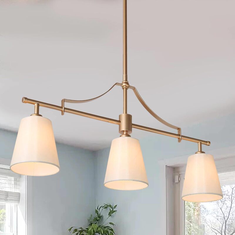 Cross-Border American-Style Golden Chandelier, Simple and Modern 3-Light Linear Island Lighting Suitable for Kitchen, Bedroom, and Living Room