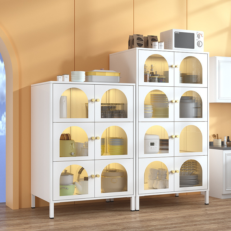 Simple Kitchen Cabinet with Wheels Electric Appliance Storage Cabinet Multi-layer Side Cabinet with Door Multi-functional Cupboard Steel Storage Rack