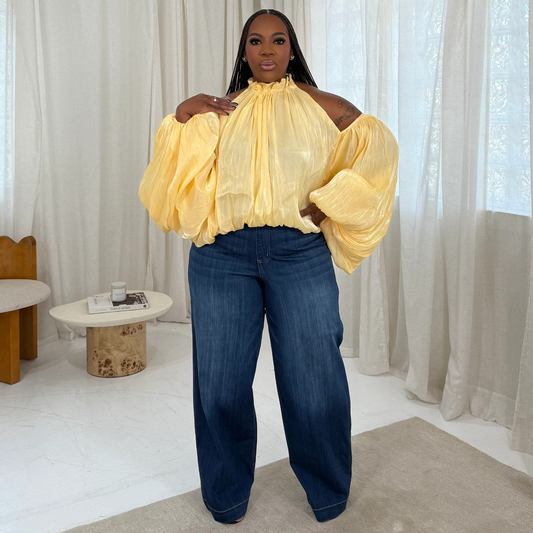 Damen Bluse Aus Organza Mit Schulterfreiem Ausschnitt Und Puffärmeln_voghion.com